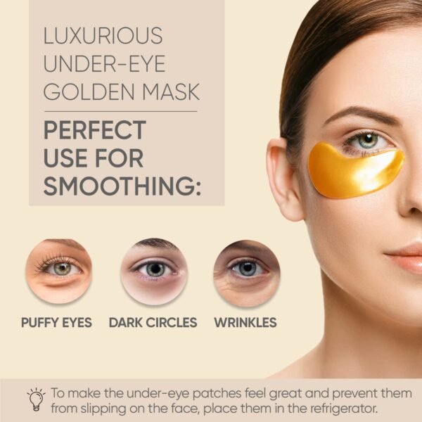 Under Eye Patches (20 Pairs) - Golden Eye Mask with Amino Acid & Collagen, Cooling Eye Care for Wrinkles, Puffy Eyes & Dark Circles, Brightening Skincare Treatment for Men & Women, Vegan & USA Tested - Image 2