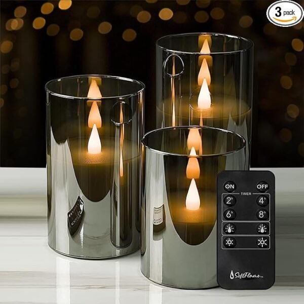 Flickering Flameless Glass LED Candles with Remote Control, 3D Flame Battery - Image 3