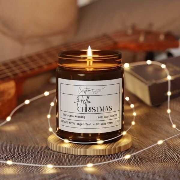 Hello Christmas Scented Soy Candle (9oz, Amber Jar) - Image 3