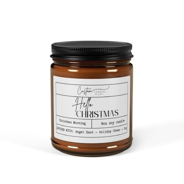 Hello Christmas Scented Soy Candle (9oz, Amber Jar) - Image 2