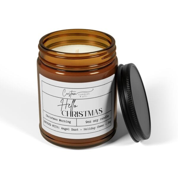 Hello Christmas Scented Soy Candle (9oz, Amber Jar)