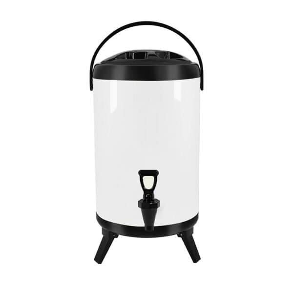 SOGA 8L Stainless Steel Insulated Milk Tea Barrel Hot and Cold Beverage Dispenser Container with Faucet White