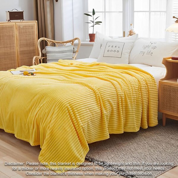 SOGA Yellow Throw Blanket Warm Cozy Striped Pattern Thin Flannel Coverlet Fleece Bed Sofa Comforter - Image 2