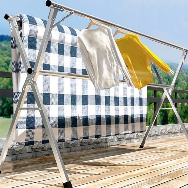 SOGA 2.0m Portable Standing Clothes Drying Rack 3 Poles - Image 3