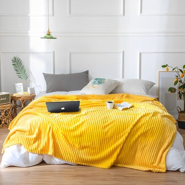 SOGA Yellow Throw Blanket Warm Cozy Striped Pattern Thin Flannel Coverlet Fleece Bed Sofa Comforter - Image 3