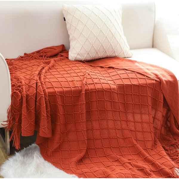 SOGA Red Diamond Pattern Knitted Throw Blanket - Image 2