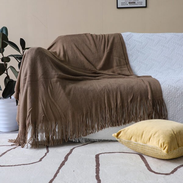 SOGA Coffee Acrylic Knitted Throw Blanket - Image 2