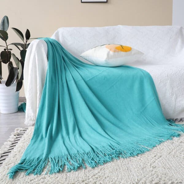 SOGA Teal Acrylic Knitted Throw Blanket Solid Fringed Warm Cozy Woven Cover Couch Bed Sofa Home Decor - Image 2