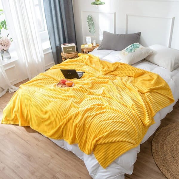 SOGA Yellow Throw Blanket Warm Cozy Striped Pattern Thin Flannel Coverlet Fleece Bed Sofa Comforter - Image 4