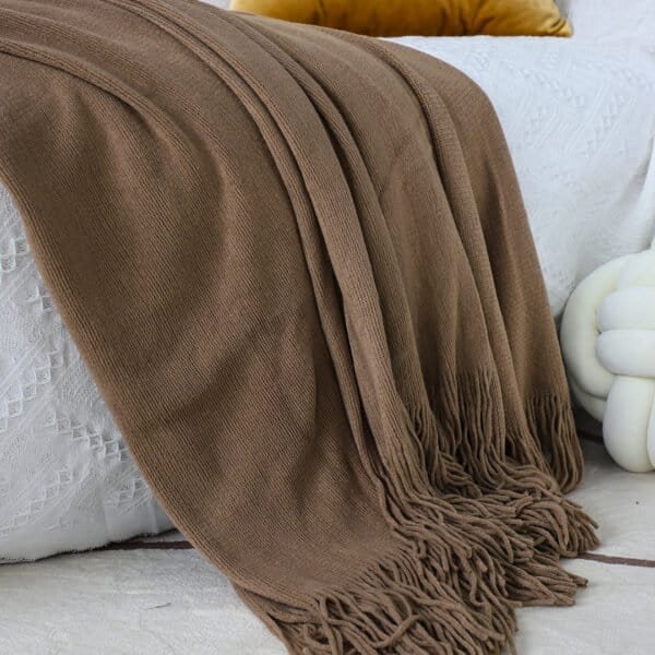 SOGA Coffee Acrylic Knitted Throw Blanket - Image 4