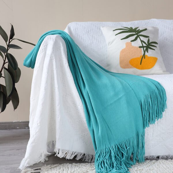 SOGA Teal Acrylic Knitted Throw Blanket Solid Fringed Warm Cozy Woven Cover Couch Bed Sofa Home Decor - Image 4