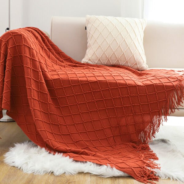 SOGA Red Diamond Pattern Knitted Throw Blanket - Image 4