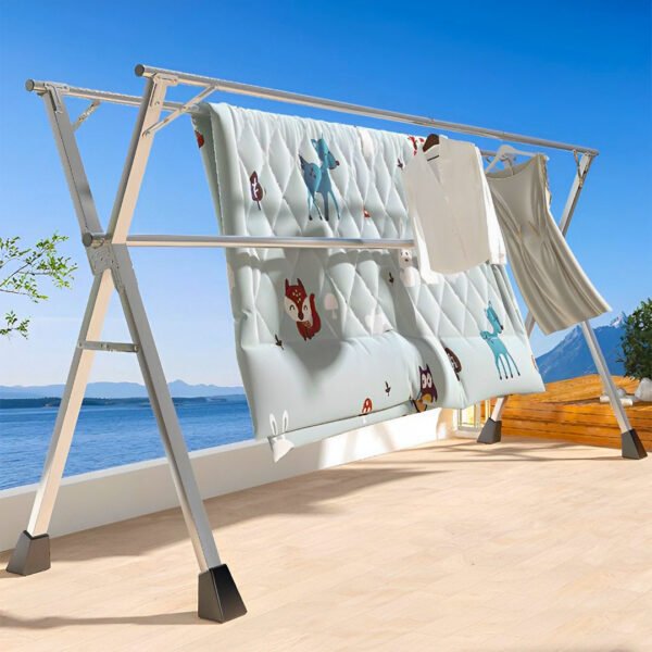 SOGA 2.0m Portable Standing Clothes Drying Rack 3 Poles - Image 2