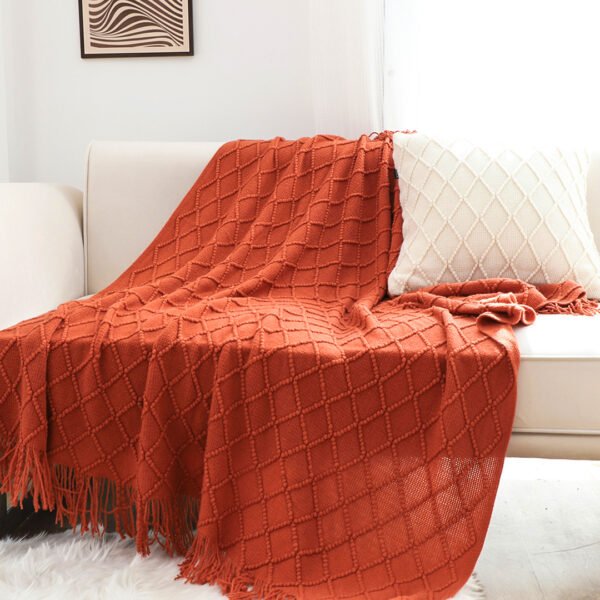 SOGA Red Diamond Pattern Knitted Throw Blanket - Image 5