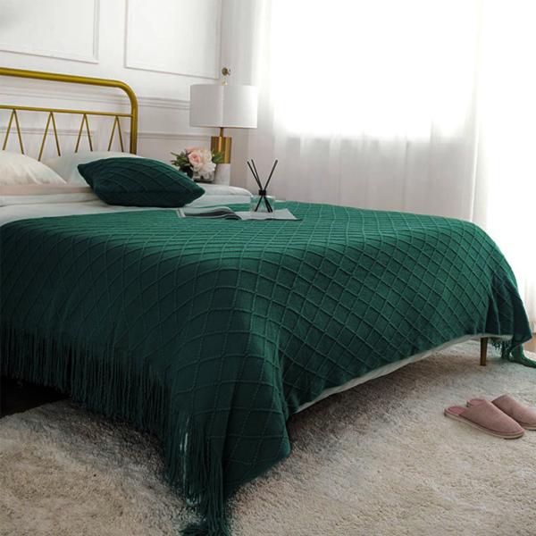 SOGA Green Diamond Pattern Knitted Throw Blanket - Image 7