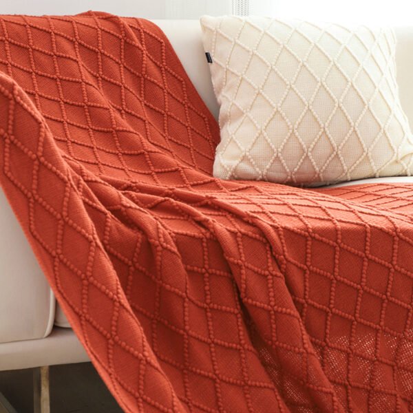 SOGA Red Diamond Pattern Knitted Throw Blanket - Image 6
