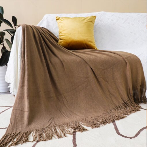 SOGA Coffee Acrylic Knitted Throw Blanket