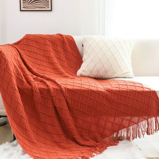 SOGA Red Diamond Pattern Knitted Throw Blanket