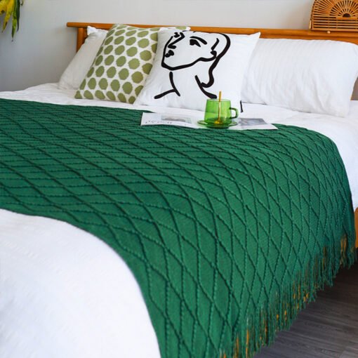 SOGA 2X Green Diamond Pattern Blanket - Image 2