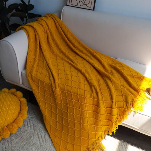 SOGA 2X Yellow Diamond Pattern Blanket - Image 2