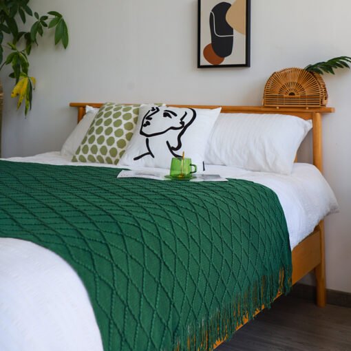 SOGA 2X Green Diamond Pattern Blanket - Image 4