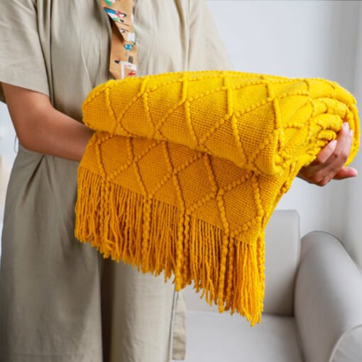 SOGA 2X Yellow Diamond Pattern Blanket - Image 4