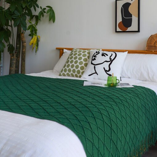 SOGA 2X Green Diamond Pattern Blanket - Image 6