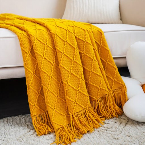 SOGA 2X Yellow Diamond Pattern Blanket - Image 5