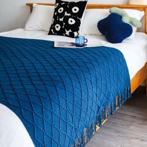 SOGA 2X Blue Diamond Pattern Blanket