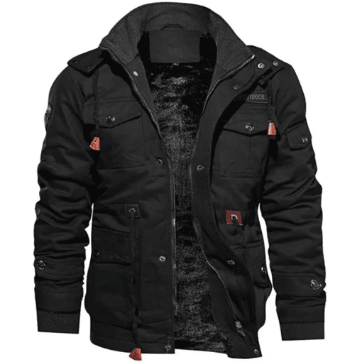 Men's Black Cotton Thick detachable Hood Jacket