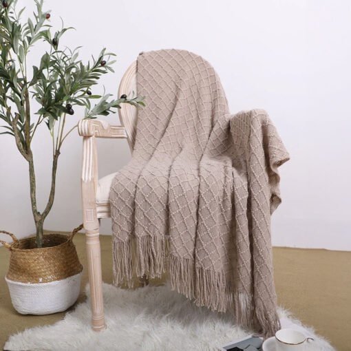 SOGA 2X Coffee Diamond Pattern Blanket