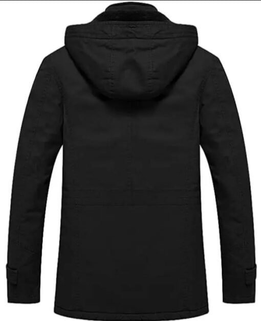 Men's Black Cotton Thick detachable Hood Jacket - Image 2