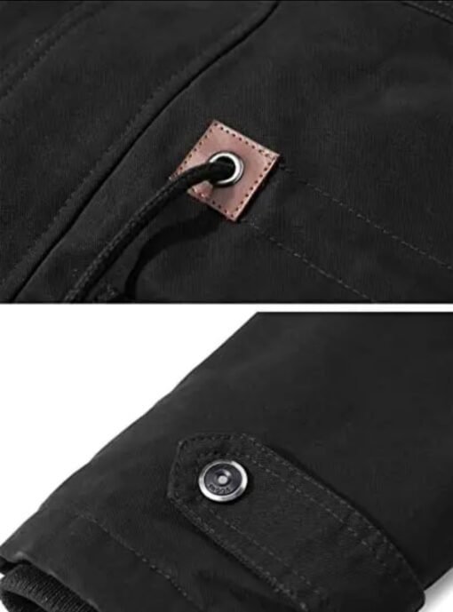 Men's Black Cotton Thick detachable Hood Jacket - Image 3