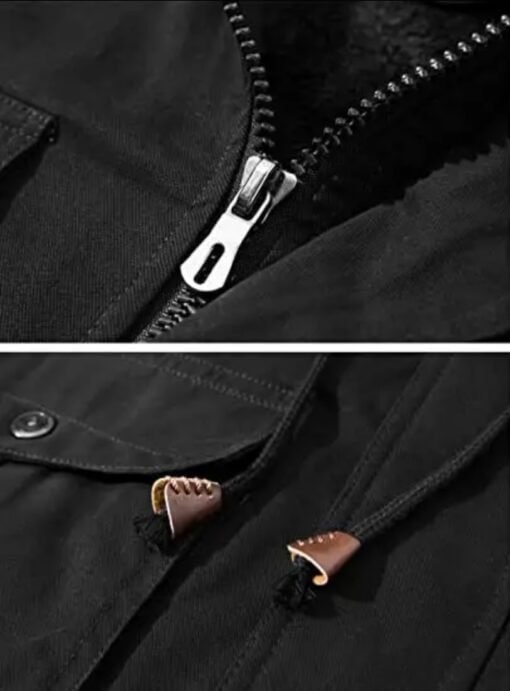 Men's Black Cotton Thick detachable Hood Jacket - Image 4