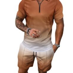 AriaStyleMensFullSizeGradientCollaredNeckTopandShortsSetPlusSize 2 Teluscope