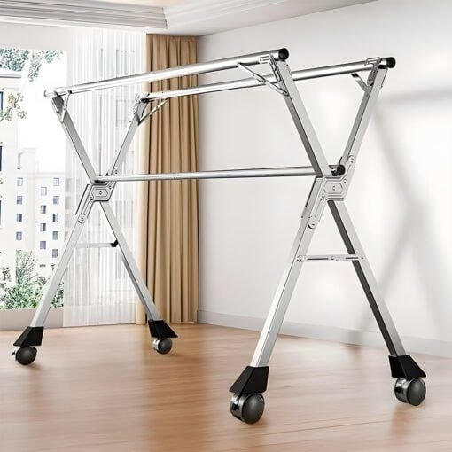 SOGA 2.4m Portable Standing Clothes Drying Rack with Wheels