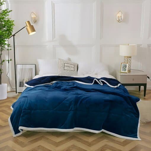 SOGA Navy Blue Throw Blanket Warm Cozy Double Sided Thick Flannel Coverlet Fleece Bed Sofa Comforter