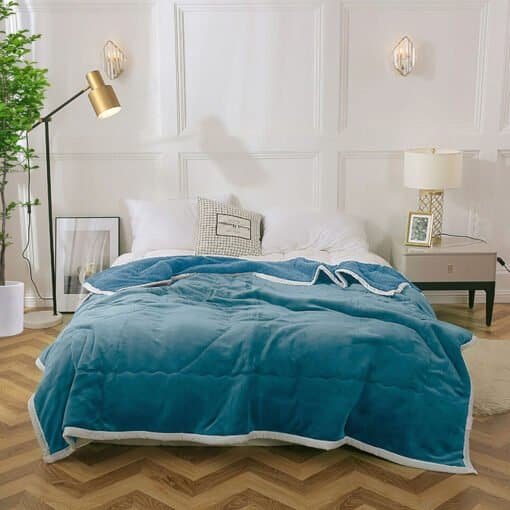 SOGA Lake Blue Throw Blanket Warm Cozy Double Sided Thick Flannel Coverlet Fleece Bed Sofa Comforter