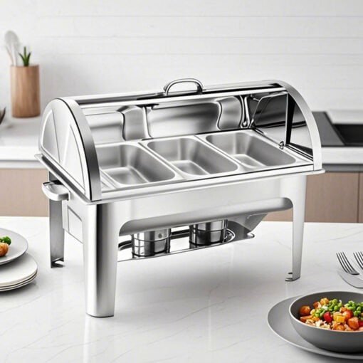 SOGA 3L Triple Tray Stainless Steel Roll Top Chafing Dish Food Warmer