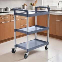 SOGA 2X 3 Tier Food Trolley Portable Kitchen Cart Gray