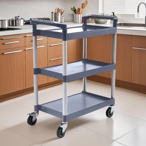 SOGA 2X 3 Tier Food Trolley Portable Kitchen Cart Gray