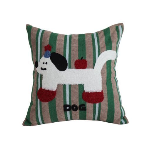 SOGA 45cm Cute Dog Print Green Red White Striped Polyester Decorative Pillowcase - Image 2