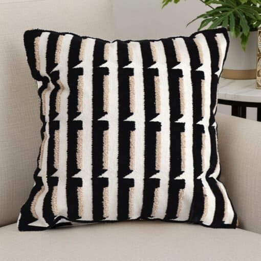 SOGA 45cm Black & White Modern Stripe Tufted Polyester Pillow Cover - Image 3