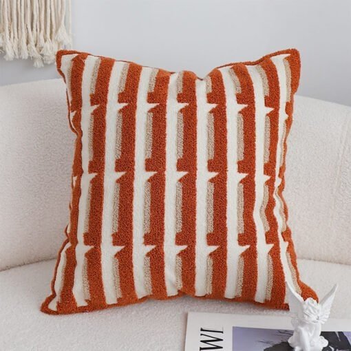 SOGA 45cm Rust Orange & Off-White Striped Polyester Decorative Pillowcase - Image 3