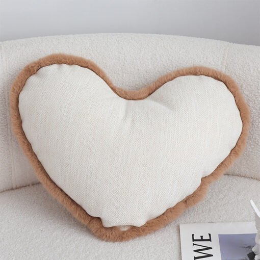 SOGA 42x32cm Heart-Shaped Beige Brown Off-White Plush Polyester Pillow Cover - Image 3