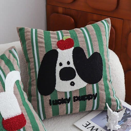 SOGA 45cm Christmas Dog Pillow Cover - Holiday Striped Pillowcase - Image 4