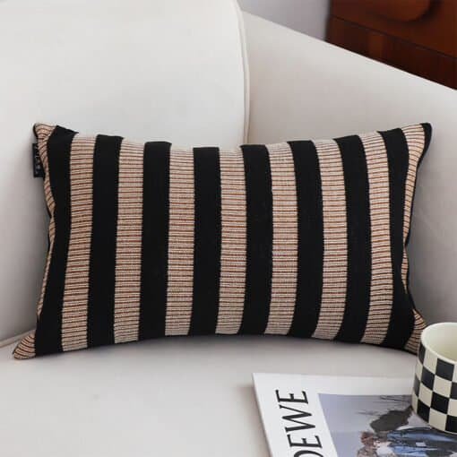 SOGA 30x50cm Black & Tan Striped Rectangular Pillowcase - Image 4