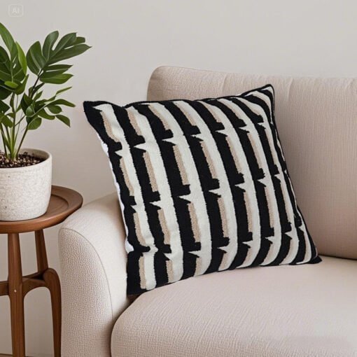 SOGA 45cm Black & White Modern Stripe Tufted Polyester Pillow Cover - Image 4