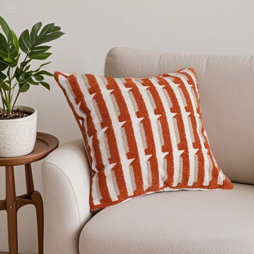 SOGA 45cm Rust Orange & Off-White Striped Polyester Decorative Pillowcase - Image 4