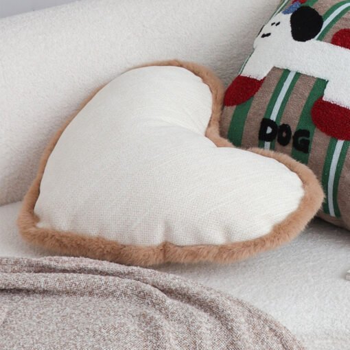 SOGA 42x32cm Heart-Shaped Beige Brown Off-White Plush Polyester Pillow Cover - Image 4